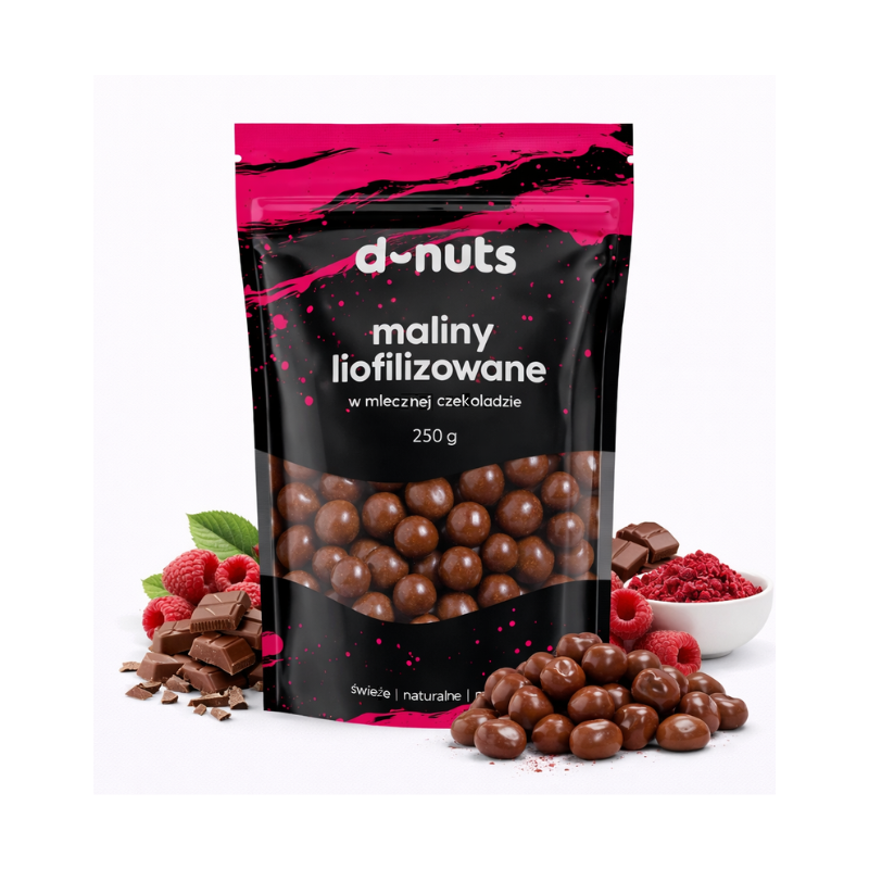 Liofilizowane Maliny w mlecznej czekoladzie 250 g