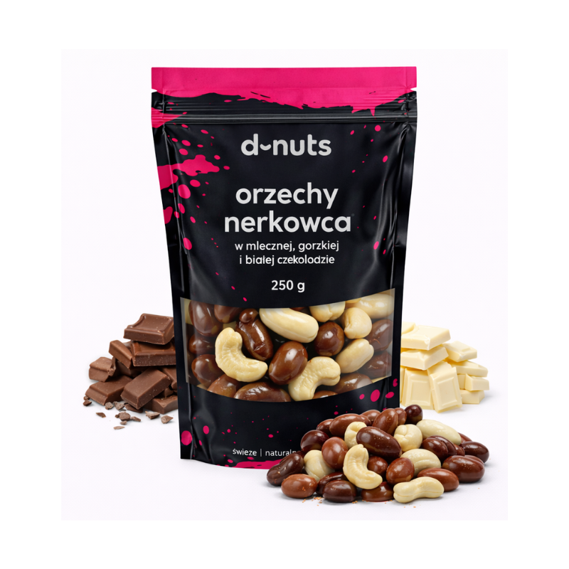 Orzechy nerkowca w mlecznej, gorzkiej i białej czekoladzie 250 g