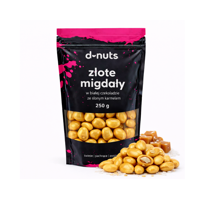 Złote migdały w białej czekoladzie ze słonym karmelem 250g